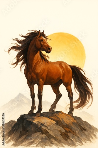  horse at sunrise mountain peak.jpg