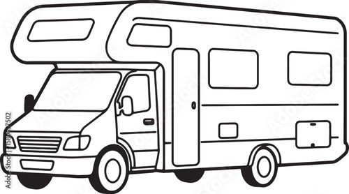 Outlined illustration of a recreational vehicle campervan ready for adventure and travel