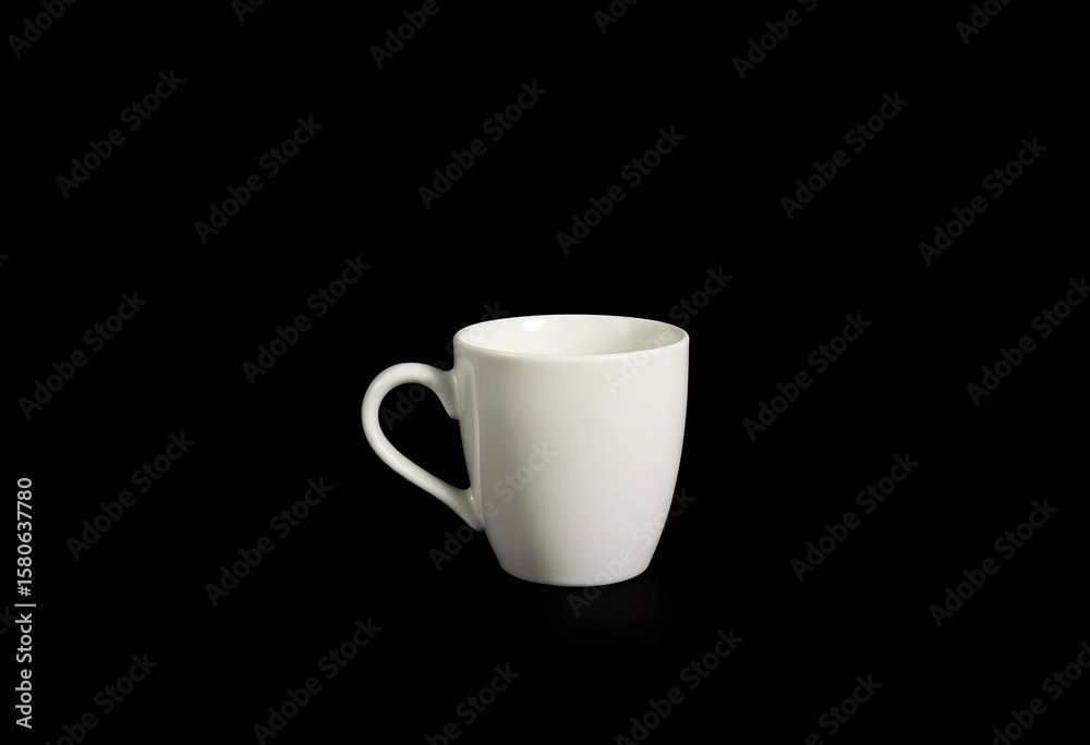 Obraz premium A solitary ceramic coffee cup, stark white, against a pure black background, clean, minimal
