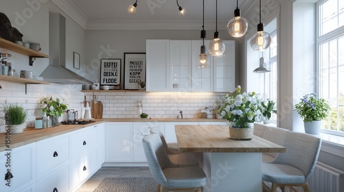 Minimalist kitchen with wooden accents and natural decor in a modern home setting during daylight