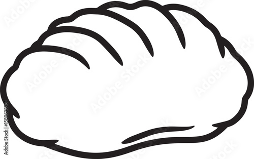 Simple black and white illustration of fresh baked bread loaf for culinary designs