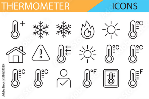 Set of thermometer symbols with diverse temperature measures, ideal for weather and health visuals.