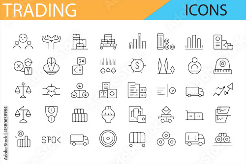 Modern trading icons for business analysis, financial growth, and logistic management.