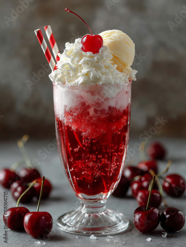Wallpaper Mural Delightful cherry soda float with creamy ice cream and fresh cherries Torontodigital.ca