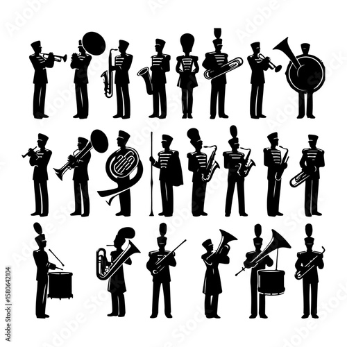 set of marching band silhouette, set of marching band vector