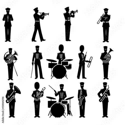 set of marching band silhouette, set of marching band vector