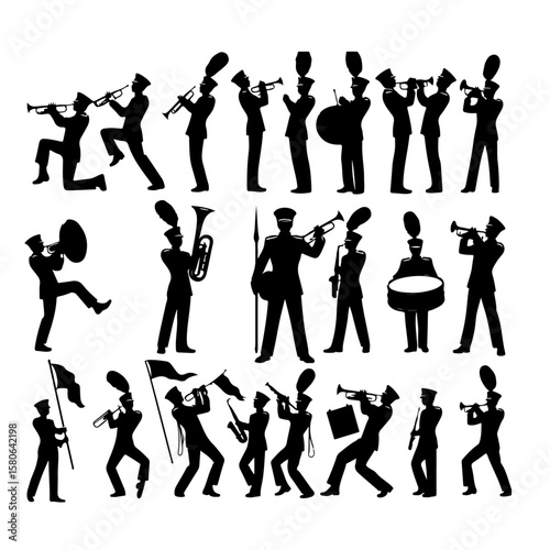 set of marching band silhouette, set of marching band vector