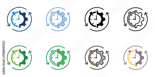 Efficiency Process Icons Set Vector Multiple Style Collection
