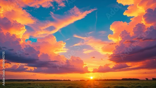 Vibrant Timelapse of Bright Clouds in a Summer Sunset Sky