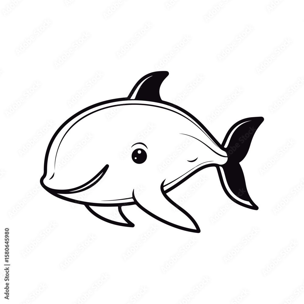 Fototapeta premium A black and white drawing of a Whale coloring page illustration.