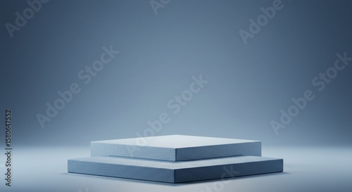 Blue textured podium on faded gradient background, minimalist product stand