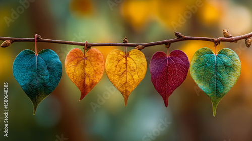 Colorful Heart-Shaped Leaves on Branch