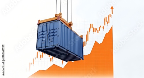 Rising Shipping Container Symbolizing Economic Growth and International Trade Success