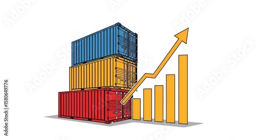successful Trade and Logistics Growth illustration Using Shipping Containers and Chart