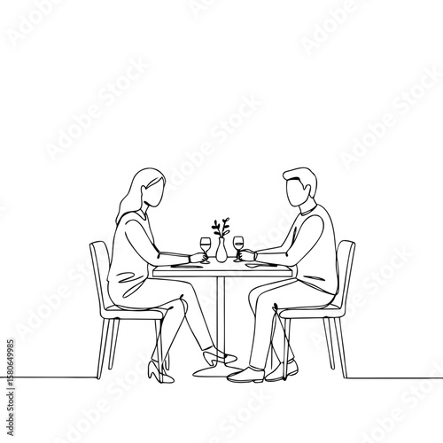 Couple enjoying romantic dinner at a table in minimalist style  