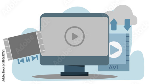 Modern Flat Video Editing Illustration. Editor Working on Timeline, Media Assets, and Content Creation Process
