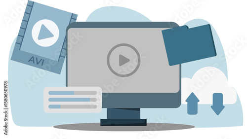 Modern Flat Video Editing Illustration. Editor Working on Timeline, Media Assets, and Content Creation Process