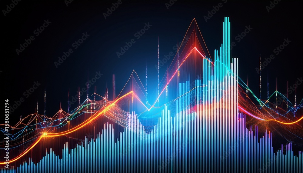 Fototapeta premium financial data chart with lines and bars on a dark background
