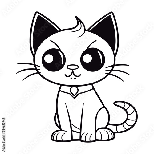 Coloring book for kids baby Cat fish kawai vector.