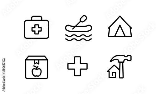 Essential disaster relief icons for emergency preparedness and aid