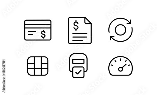 Saas billing icons with linear style: payment, invoice, and subscription management