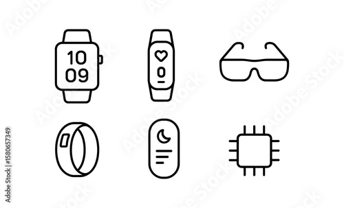 Smart wearables iot icons set in minimalist linear style