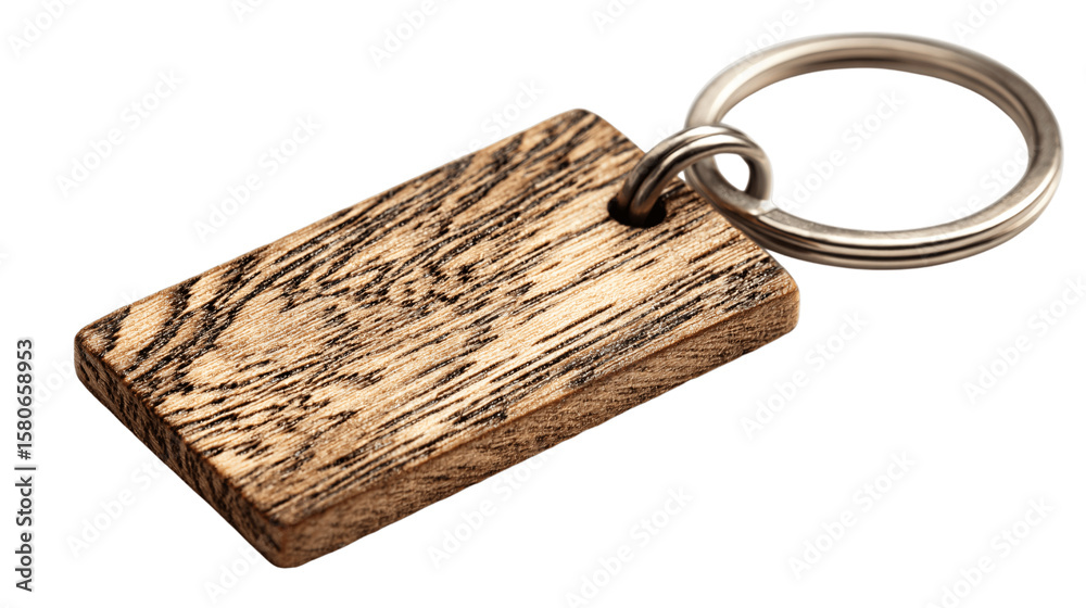Fototapeta premium A etched wood key tag with ring variant 4811, white background --ar 16:9