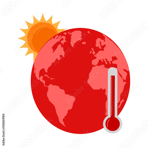 Hot climate, tropical summer, global warming concept vector illustration on white background. Sweaty earth planet with high temperature