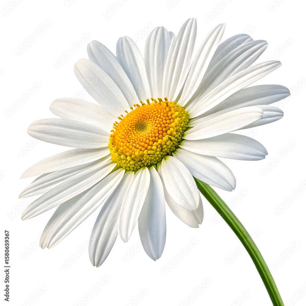 Close up of a white daisy flower with a yellow center isolated on transparent background Close up of a white daisy flower with a yellow center isolated on transparent background