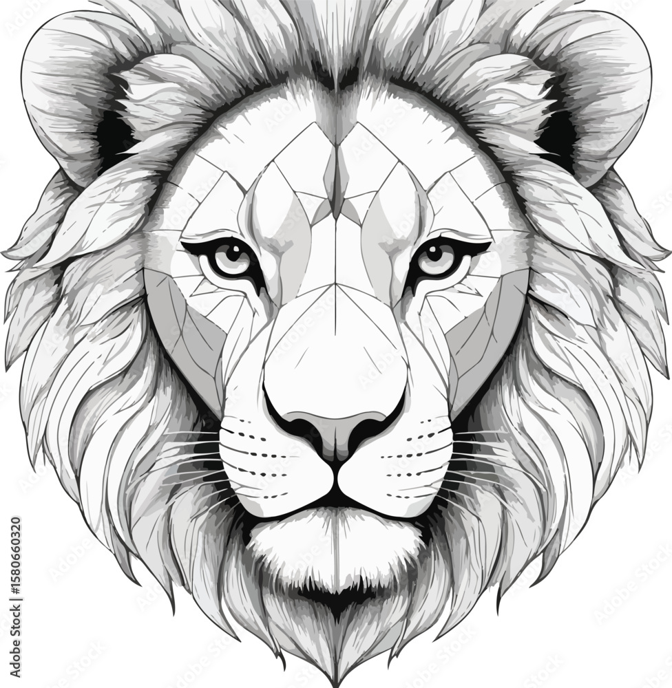 Obraz premium lion vector illustration Majestic Lion Head Silhouette – Bold Monochrome Animal Illustration with Flowing Mane