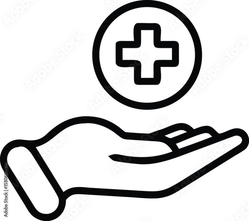Hand Holding Medical Cross Icon - Healthcare Service & Support Concept