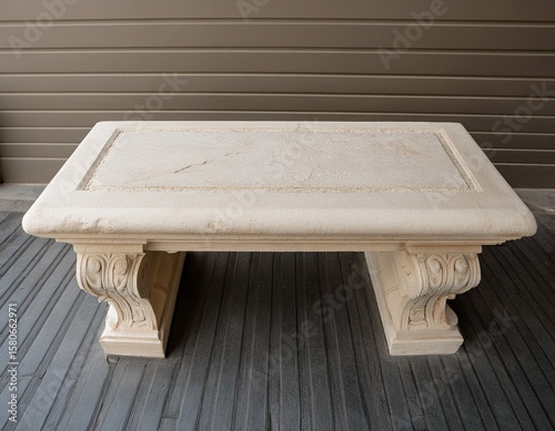 light beige stone bench simple elegant and classic design with a rectangular top and decorative supports