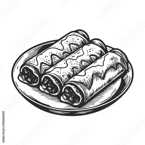 Cannelloni in creamy sauce, classic Italian pasta dish on plate, offering savory indulgence. Cannelloni in creamy sauce showcases traditional culinary artistry with rich filling,