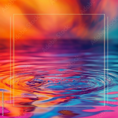 cascading water ripples merging with vivid liquid gradients framed by a sleek reflective border immersive and brilliant