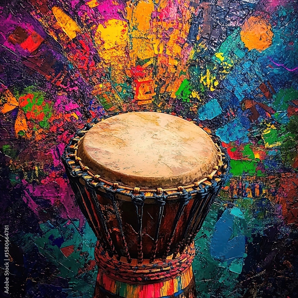 Naklejka premium Vibrant drum against a colorful abstract backdrop