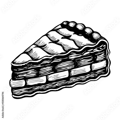 Eggplant parmigiana slice, a classic italian dish, hand drawn and isolated. This piece of eggplant parmigiana slice is a delicious vegetarian option for restaurant menus.