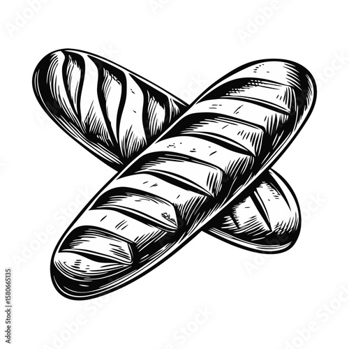 Freshly baked baguette, a delightful crusty loaf, presented in monochrome. This delicious freshly baked baguette showcases textured crust and inviting aroma. Enjoy a freshly baked baguette,