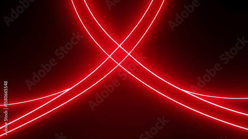 Dark abstract background with red neon glowing lines. Bold neon red light trails on a dark surface, creating a striking and futuristic effect. Perfect for tech, digital design themes
