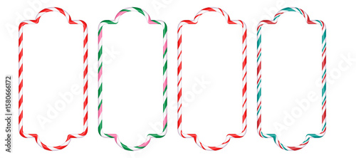 Christmas wavy sugar candy candy cane frames, Christmas wavy sugar candy cane frames. Christmas striped candy canes candy canes for text decoration. Christmas design elements. Isolated vector