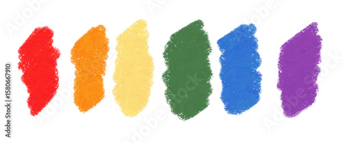 Rainbow crayon grunge hand drawn colorful doodle wax pastel, crayon isolated on white, clipping path