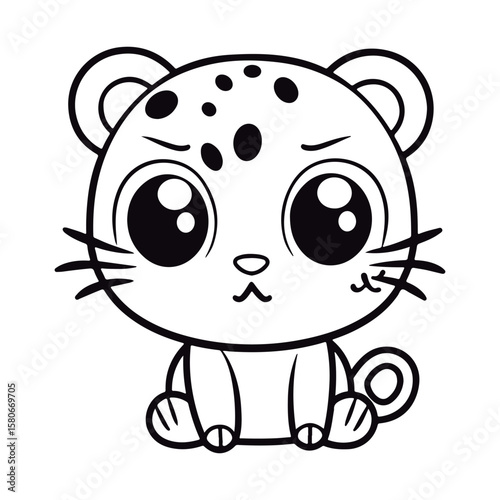 Coloring book for kids Jaglion kawai vector Black vector illustration.