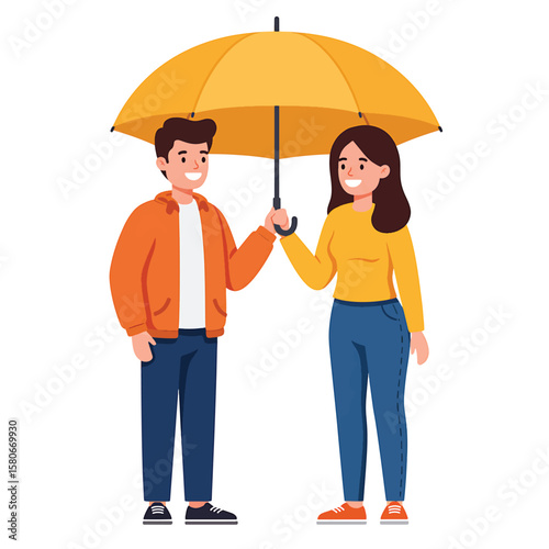 Protecting with Togetherness: A caring duo shields each other under a vivid umbrella, embodying support and solidarity against challenges. Embracing unity and shared well-being.