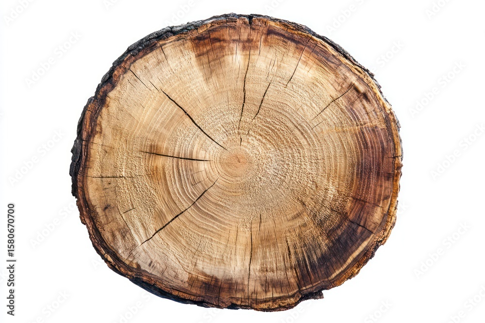 Obraz premium Wooden Tree Stump Cross Section on White Background