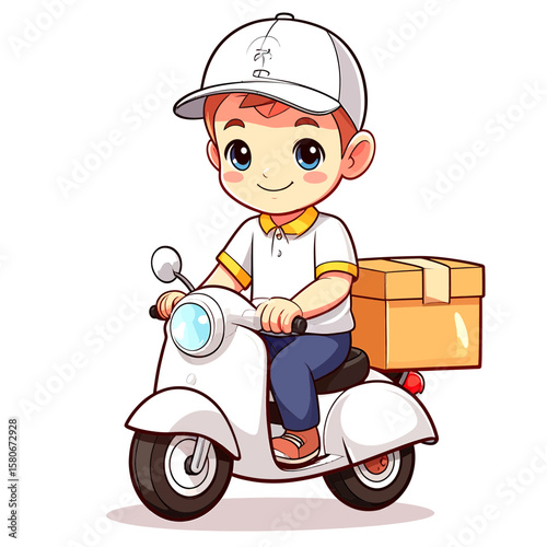 Delivery Boy on Scooter Carrying Package for Quick Service 