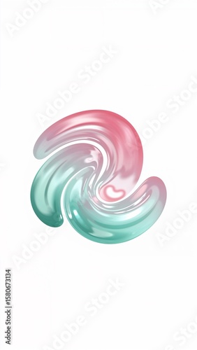 Gradient mint liquid swirl fluid 3D abstract trendy bubble shape on plain white background