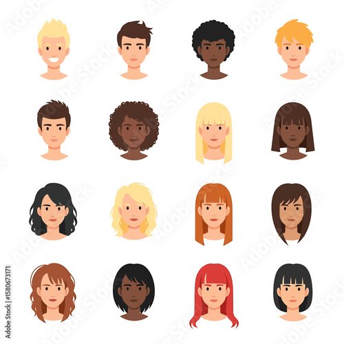 Diverse Faces An Array of Character Portrayals with Varied Hair Colors