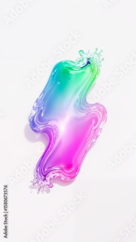 Gradient neon pink neon green liquid swirl fluid 3D abstract trendy dash shape on plain white background