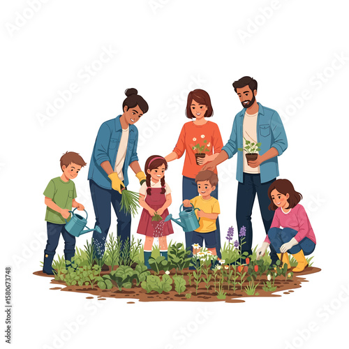 Family gardening fun Growing together, nurturing nature's beauty