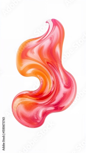 Gradient orange fuchsia liquid swirl fluid 3D abstract trendy twirl shape on plain white background