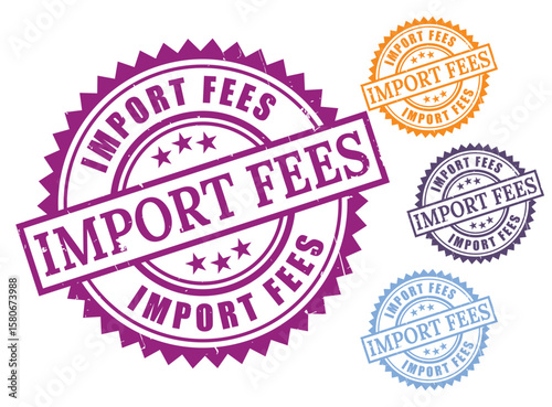Grunge Customs Stamp Collection, Import Charges and Duty Label Set  